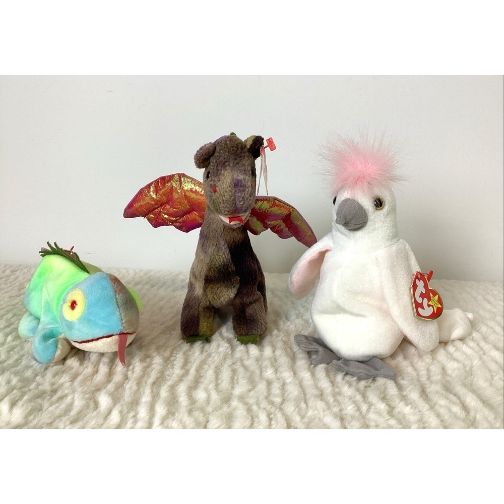 1998 Ty Beanie Babies Scorch KuKu Iggy Mystic Fantasy Dragon Bird Chameleon‎
